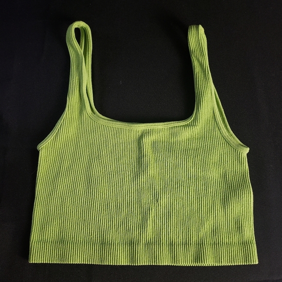Zara Ribbed‎ Square Neck Green Cropped Tank Top M-L - Picture 1 of 5